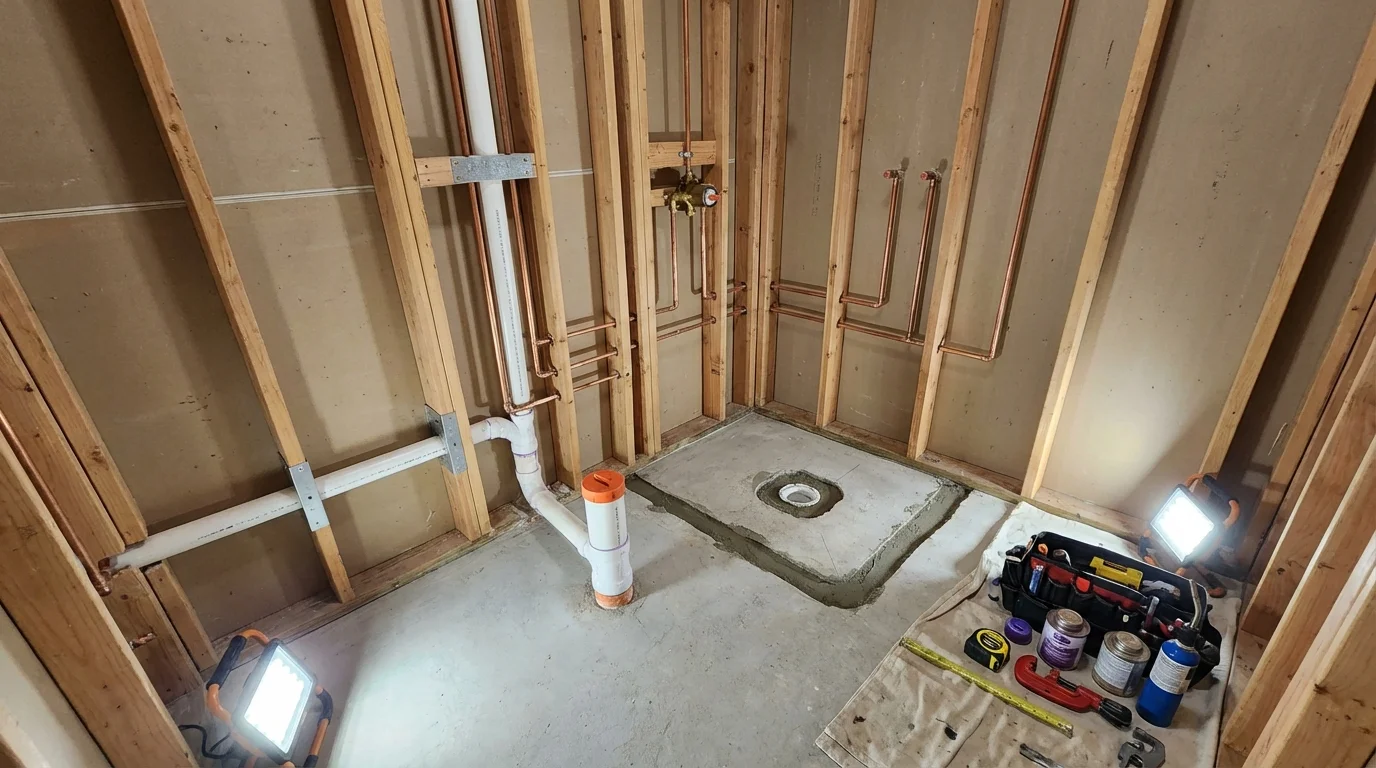 Bathroom rough-in plumbing during remodel by Johns Plumbing LLC in Venice