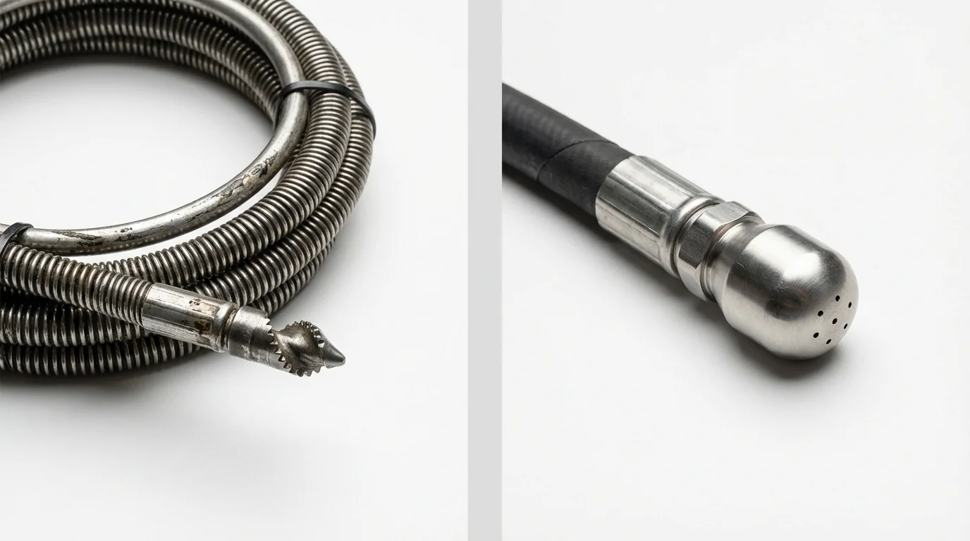 Drain snake cable and hydro jetting nozzle used for drain cleaning in Venice, CA
