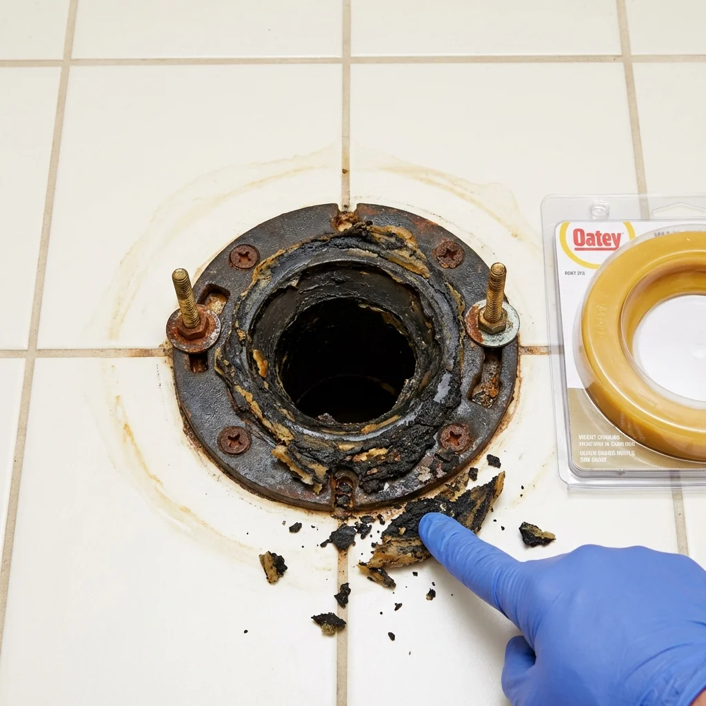 Failed wax ring showing water seepage at the base of a toilet in a Venice, CA home